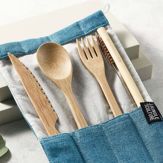 Bamboo Cutlery Set (Dark grey bag)