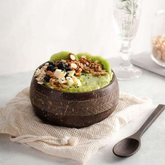 Patterned Coconut Bowl & Spoon Single Set